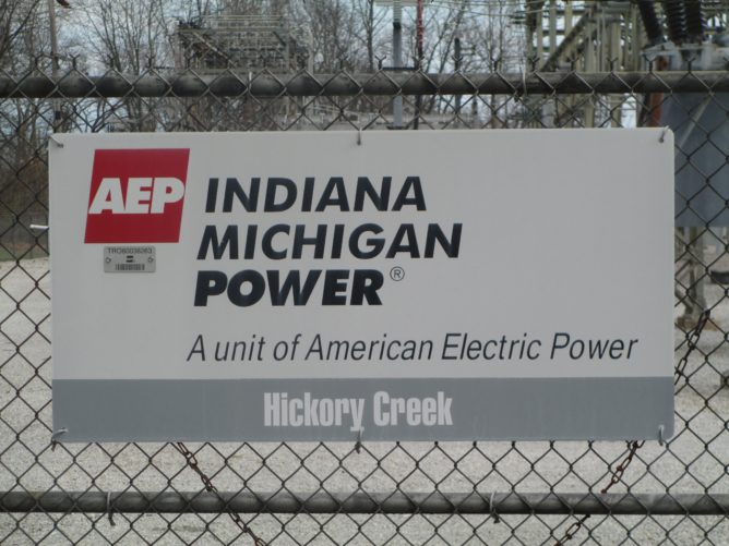 Indiana Michigan Power sign on fence