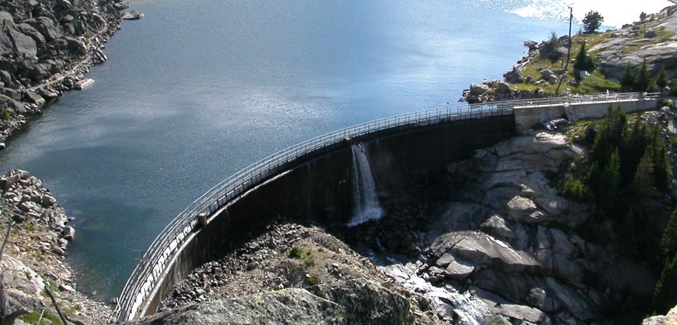 Aerial photograph of Mystic Lake Dam