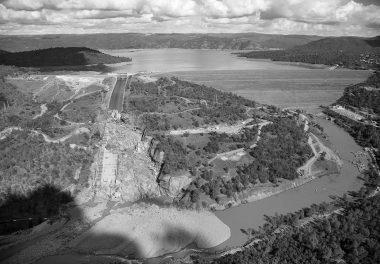 Aerial of damaged Oroville Dam Spillway