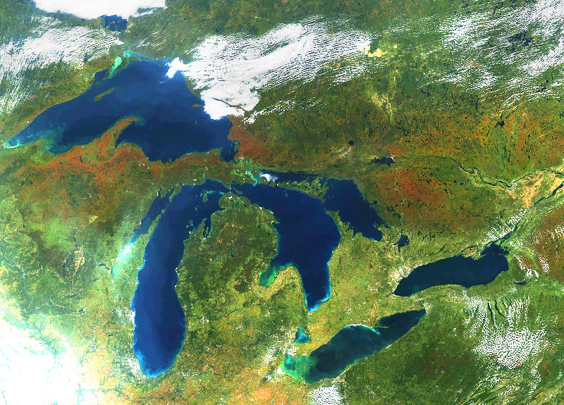 Satellite image of the Great Lakes In Autumn