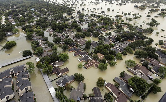 Aerial photo of flooded homes